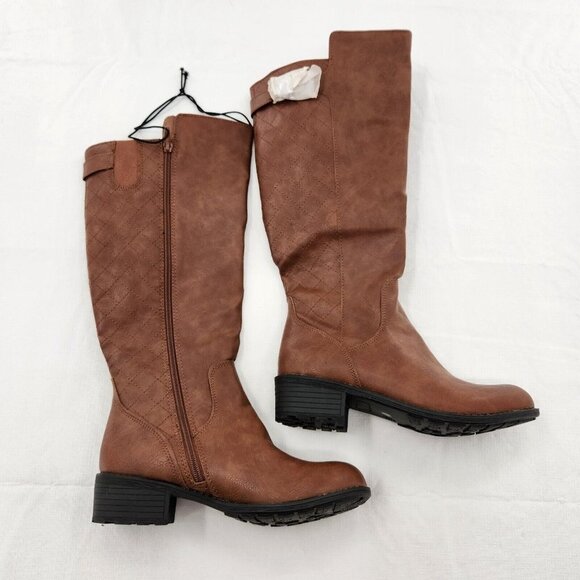 St. John's Bay Womens Duluth Block Heel Riding Boots Cognac 7.5 Medium - Picture 1 of 5